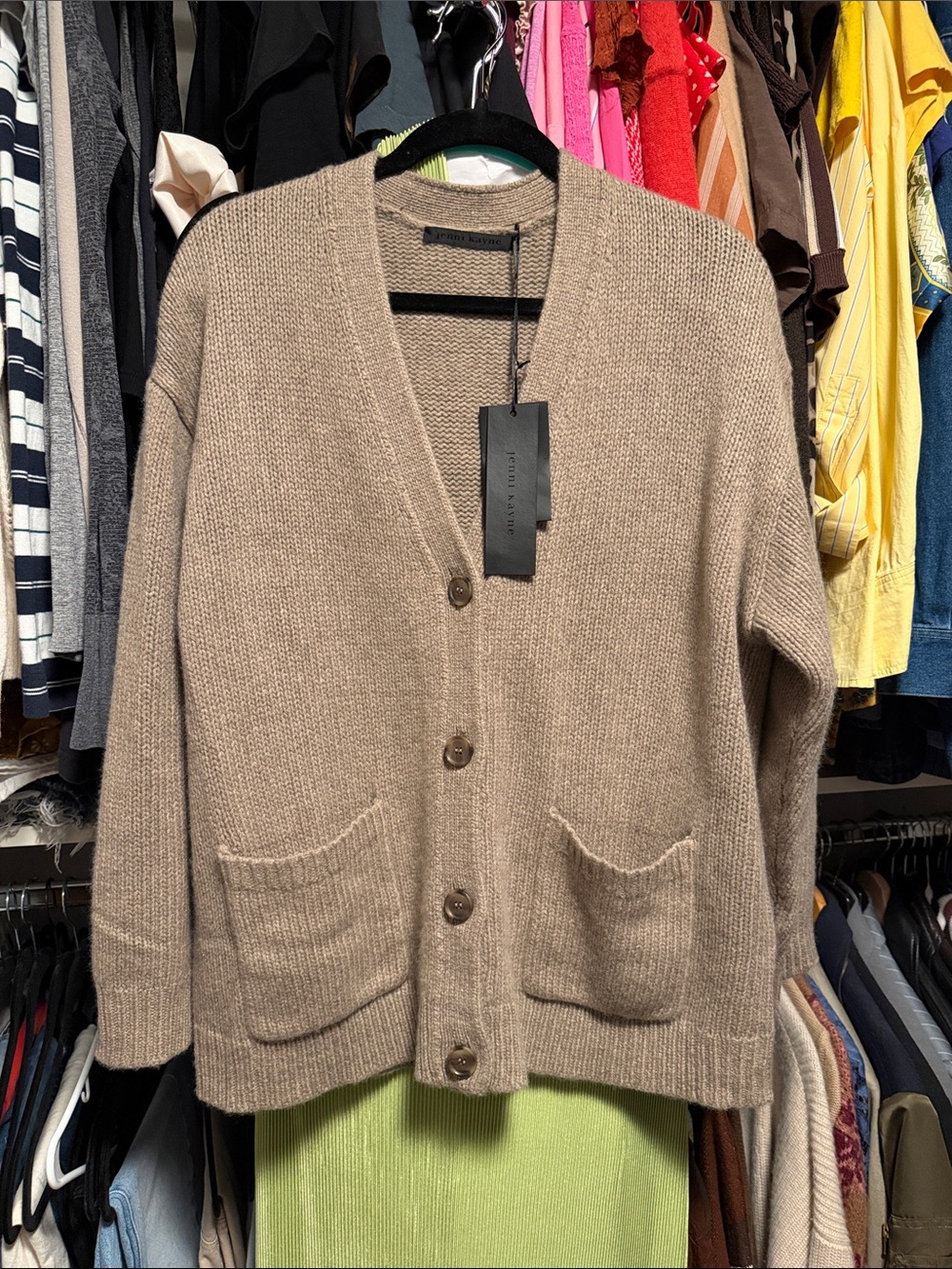 Jenni Kayne Taupe Beige Button-Front Knit Cardigan